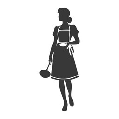 Retro Kitchen Silhouette: Woman in Apron with Ladle, 1950s Style Housewife Icon