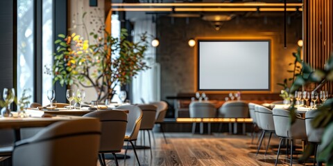 Modern Restaurant Interior with Blank Screen