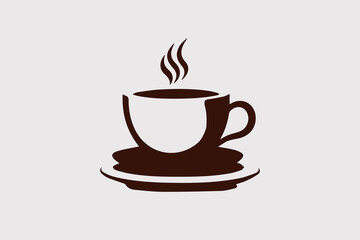 Vector illustration of coffee cup with smoke silhouette brown color white background.