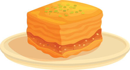 Delicious piece of baklava is lying on a plate, showcasing the flaky layers and nutty filling of this traditional dessert