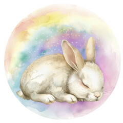 Animals's sleeping on the cloud and rainbow