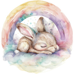 Animals's sleeping on the cloud and rainbow