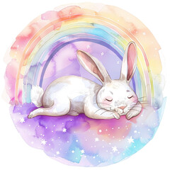 Animals's sleeping on the cloud and rainbow