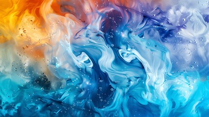 Vivid oil colors swirling together in water.