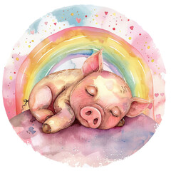 Animals's sleeping on the cloud and rainbow