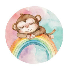 Animals's sleeping on the cloud and rainbow