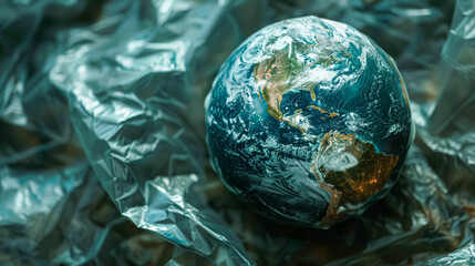 Obraz premium A plastic globe is on top of a plastic sheet