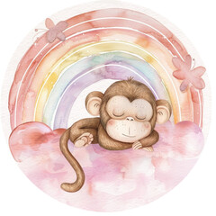 Animals's sleeping on the cloud and rainbow