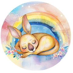 Animals's sleeping on the cloud and rainbow