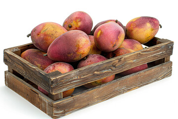 Mango in a wooden box. Farm bioproducts.