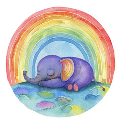 Animals's sleeping on the cloud and rainbow