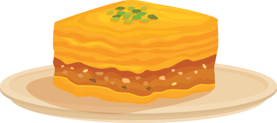 Appetizing baklava piece lying on plate, oriental sweets with nutty stuffing