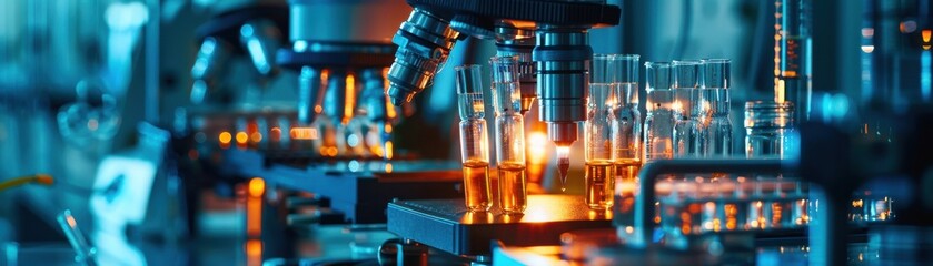 Experimental setup for battery testing with detailed instruments, advanced lab theme, closeup view, showcasing hightech equipment, cybernetic tone, splitcomplementary color scheme