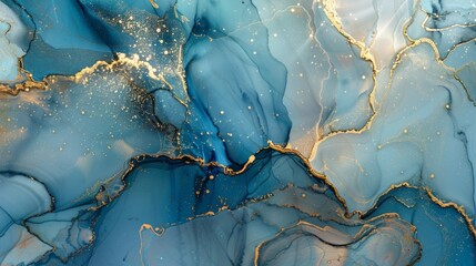 Abstract Blue and Gold Marble Painting