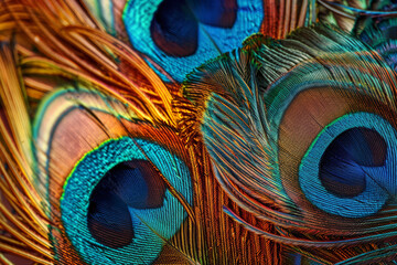 Fototapeta premium Bright colored peacock feather background