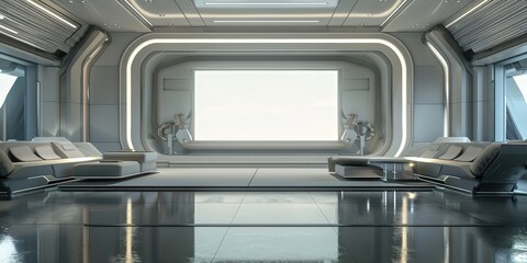 Fototapeta premium Futuristic Lounge with a Large Window View