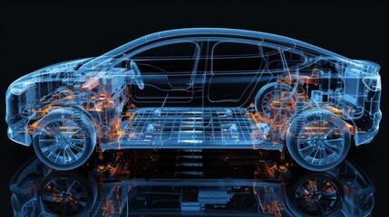 Xray view of internal components of an electric vehicle battery