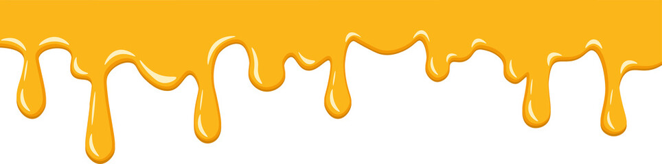 Dripping honey border background and paint dripping. Dessert background with melted honey. realistic honey drip seamless frame background. isolated on clean white background