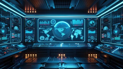 Obraz premium Control room screens with detailed analytics for energy storage