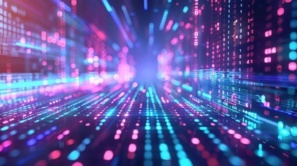 Obraz premium futuristic big data technology concept with glowing neon lights and fast speed motion abstract 3d background
