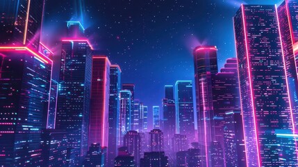 Fototapeta premium futuristic neon skyscrapers in vibrant metropolis at night cyberpunk cityscape