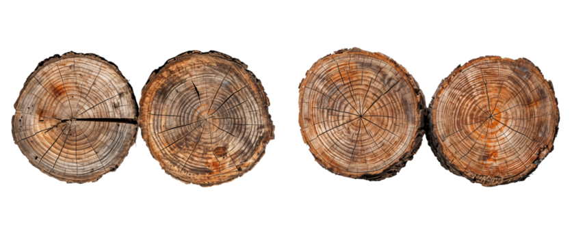 Cut of wood logs or tree stump isolated on transparent background