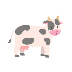 Cute Smiling Cow Illustration. Animal Clipart.