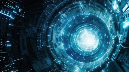 Obraz premium futuristic scifi tunnel with holographic elements and spacecraft digital art