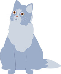 Illustration of a blue cat sitting and looking up with curiosity, isolated on white background