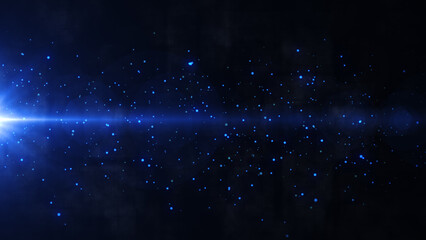 Obraz premium Abstract epic cinematic background. Blue glowing particles surrounded by light rays. Ice particles background, blizzard, and windstorm. Blue magic particles.