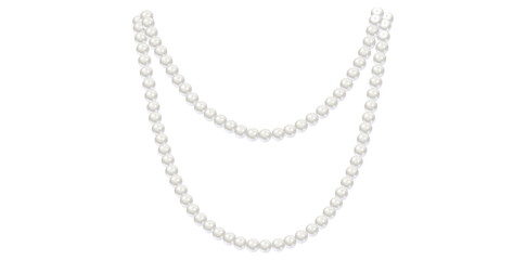 Stunning Pearl Necklace On White Background, Vintage Jewelry Beads Design Vector Illustration.	