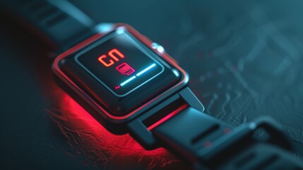 Charging indicator showing full battery on a wearable device, fitness tracking theme, front view, illustrating userfriendly interface, advanced tone, analogous color scheme