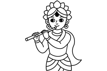  looard-krishna-with-flute-caricature silhouette vector illustration 