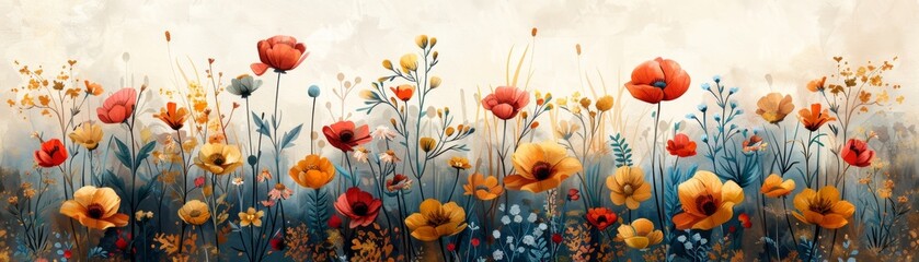 Fototapeta premium Vibrant watercolor painting of a field of flowers.