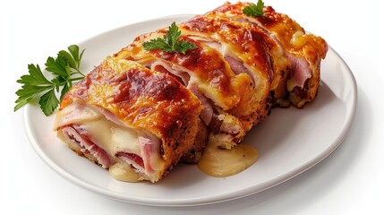 gourmet cordon bleu dish isolated on white hyperrealistic 3d illustration