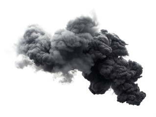 A voluminous plume of smoke against a white background, photographic style, concept of pollution or disaster. Generative AI