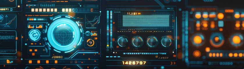 Obraz premium Control system interface with realtime energy data, smart management theme, front view, highlighting energy distribution, digital tone, colored pastel