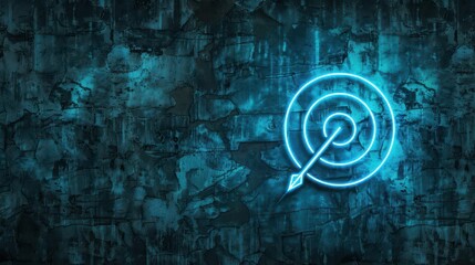 Fototapeta premium grungy blue stucco wall with neon target and arrow digital art