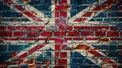 grungy british flag on old brick wall texture abstract patriotic background design