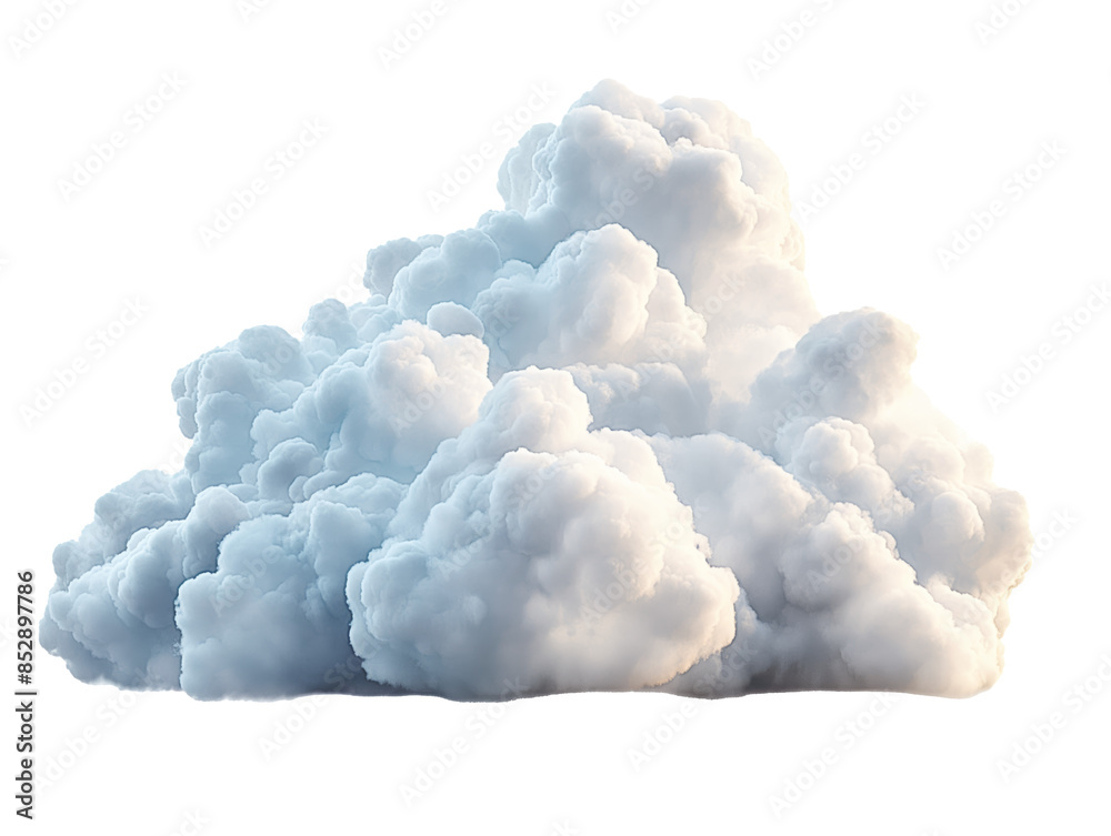 Poster fluffy cumulus clouds isolated on a white background, ideal for a clean design template or collage e