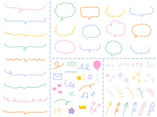 手描き風のベクターイラストセット　吹き出し　フレーム　落書き　装飾　飾り　矢印