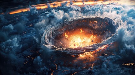 In this dynamic 3D illustration witness the impact of a meteor from outer space colliding with Earth giving rise to a dramatic ring of smoke and dust