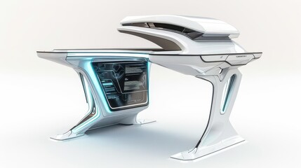 hightech workstation futuristic computer desk with advanced features isolated on white product visualization