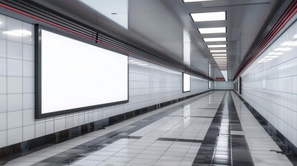Obraz premium horizontal long billboard mockup in underground subway station realistic 3d illustration