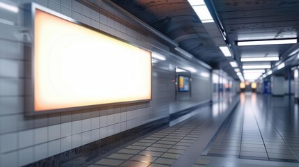 horizontal long billboard mockup in underground subway station realistic 3d illustration