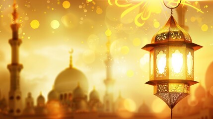 Obraz premium Yellow Arabic lantern, islamic background, Ramadan kareem