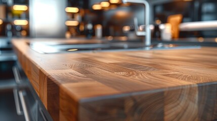 Obraz premium Close-up of a Wooden Kitchen Countertop