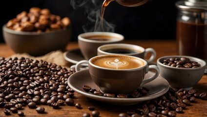 Obraz premium The comforting aroma of freshly brewed coffee, promising a morning pick-me-up with each rich sip ai_generated