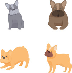 Collection of four adorable french bulldog illustrations in various poses, perfect for petrelated designs