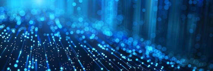 Blue tech background with luminous particles and vertical bar lines, providing a sophisticated and dynamic design for data analysis